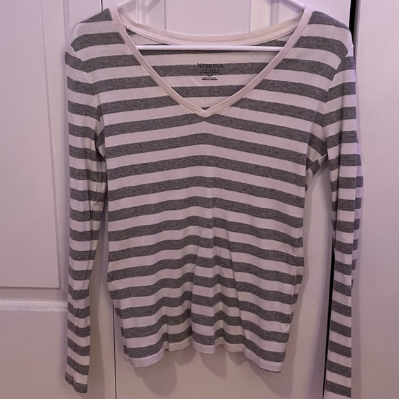Merona Tops - White & Grey Striped Long Sleeve Womens Shirt